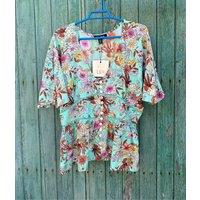 Aqua Ditsy Floral Blouse Size 14
