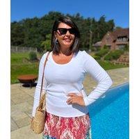White Ribbed Long Sleeve Top Size 10