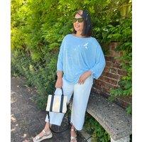 Blue Ruched Sleeve Top Size 16/18