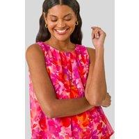 Pink Floral Double Layered Pleated Top Size 14