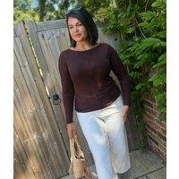 Brown Lyocell Blend Ribbed Top Size 22