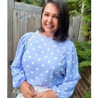 Blue Polka Dot Cotton Blouse Size 10