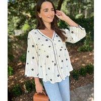 Ivory Boho Embroidered Detail Blouse Size 14