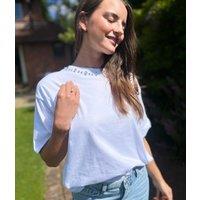 White Embellished Collar Relaxed T Shirt Size 18