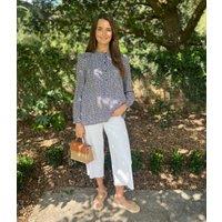 Navy Floral Print Popover Blouse Size 20