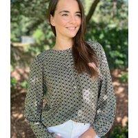 Green Printed Popover Blouse Size 14