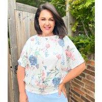 Ivory Floral Banded Hem Top Size 18
