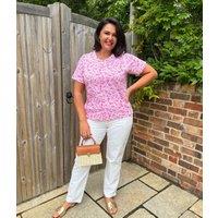 Pink Animal Print Straight Fit Cotton Tee Size 8/10