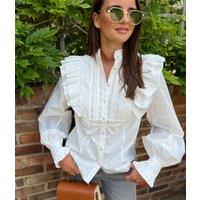 White Ruffle Broderie Puff Sleeve Blouse Size 16