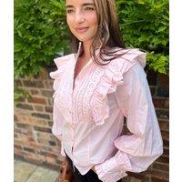 Pink Ruffle Broderie Puff Sleeve Blouse Size 10