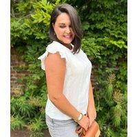 White Frill Sleeve Broderie Anglaise Top Size 6