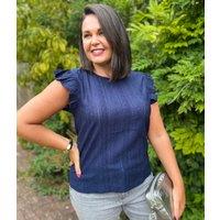 Navy Frill Sleeve Broderie Anglaise Top Size 26