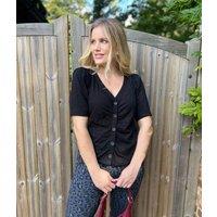 Black Button Through Ruched Top Size 8