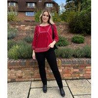 Red Embroidered Long Sleeve Boho Blouse Size 8