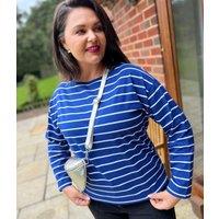 Blue Striped Long Sleeve Cotton Top Size 18