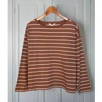 Brown Striped Long Sleeve Cotton Top Size 24