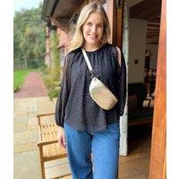 Black Dotty Sparkle Chiffon Layered Top Size 10