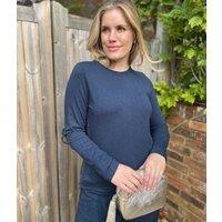 Ex Seasalt Navy Organic Cotton Rich Long Sleeve Top Size 8