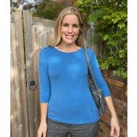 Ex Seasalt Blue Cotton Rich 3/4 Sleeve Top Size 18