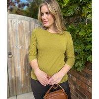 Ex Seasalt Olive Cotton Rich 3/4 Sleeve Top Size 12