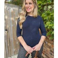 Ex Seasalt Navy Cotton Rich 3/4 Sleeve Top Size 18