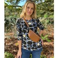 Ex Seasalt Blue Abstract Circle Print 3/4 Sleeve Top Size 8