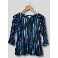 Ex Seasalt Navy Striped Print 3/4 Sleeve Top Size 8