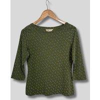 Ex Seasalt Khaki Leaf Print 3/4 Sleeve Top Size 10