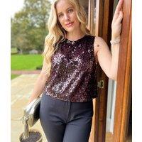 Zarina Deep Burgundy Sequin Top Size 16