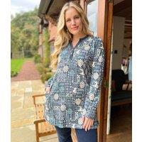 Navy Festive Print Tunic Top Size 10