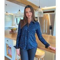 Navy Stretch Sequin Long Sleeve Shirt Size 4/6