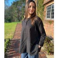 Black Cotton Oversized Grandad Collar Shirt Size 14/16