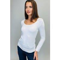 White Jersey Cotton Rich Soft Scoop Neck Top Size 10