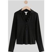 Black Ribbed Button Down Collar Polo Top Size 22