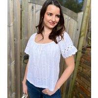 White Broderie Short Sleeve Ric Rac Top Size 10