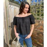 Black Broderie Short Sleeve Ric Rac Top Size 8