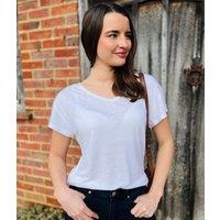 White Linen Blend V Neck T Shirt Size 18