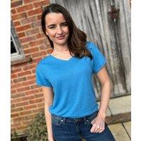 Blue Linen Blend V Neck T Shirt Size 18