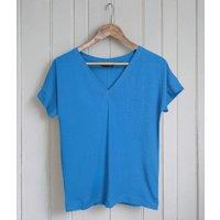 Blue Linen Blend V Neck T Shirt Size 26