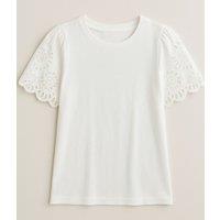 White Anglais Detail Sleeve Cotton Top Size 4