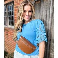 Blue Anglaise Detail Sleeve Cotton Top Size 22