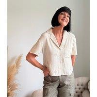 Linen Blend Short Sleeve Embellished Shirt Size 8/10