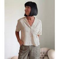Linen Blend Short Sleeve Embellished Shirt Size 6/8