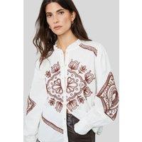 Ecru Embroidered Cotton Blouse Size 20
