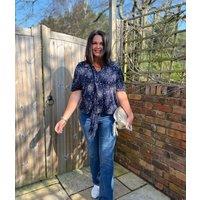 Navy Moon & Stars Tie Neck Top Size 12