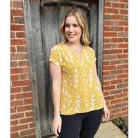 Mustard Nelly Printed Notch Neck Tee Size 18