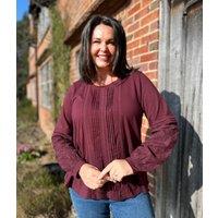 Burgundy Pintuck Long Sleeve Top Size 8