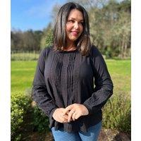 Black Pintuck Long Sleeve Top Size 8