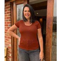 Rust Ribbed Scoop Neck T Shirt Size 6