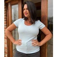 Ice Blue Ribbed Scoop Neck T Shirt Size 10